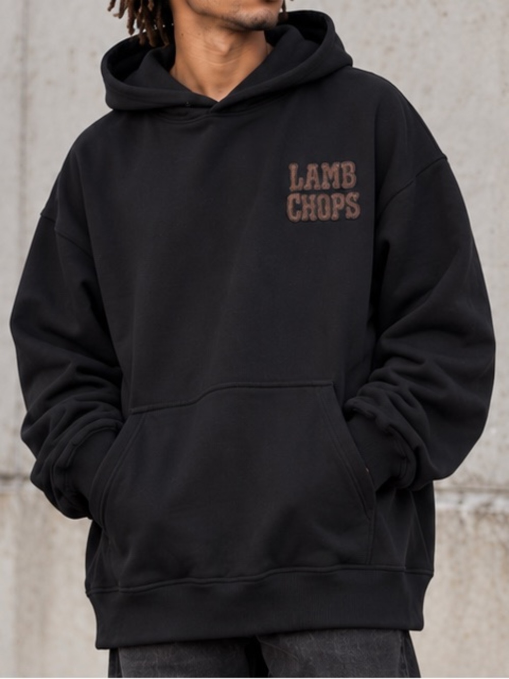 Lamb Chops Oversized Black Hoodie 100% Cotton Streetwear Embroidered 2XL